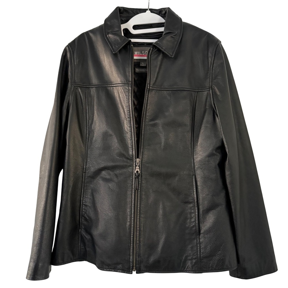 Wilsons Leather‎ Jacket Black Thinsulate Ultra Insulated Zip Up Womens LG Biker